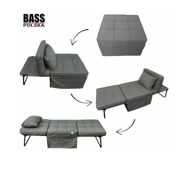 Розкладний пуф-ліжко 2 в 1 Bass Polska BH 31020 зі спальним місцем 186&times;73 см, сірий BH31020 фото