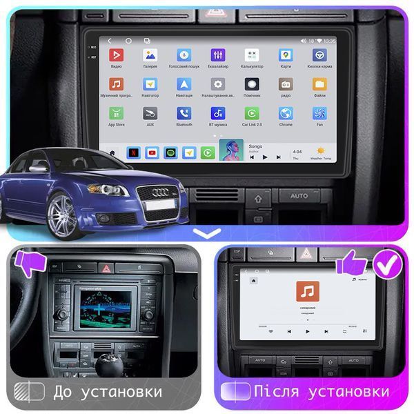 Штатная магнитола Lesko для Audi RS 4 II (B7) 2005-2009 экран 9" 4/64 QLED CarPlay 4G Wi-Fi GPS 360 Prime 9951-77388 фото