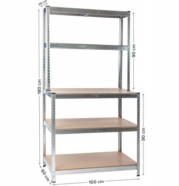 Стелаж металевий для складу, гаражу та льоху 750 кг на 5 полиць 100x30/60x180 Mirpol MIR-RMG-N150 MIR-RMG-N150 фото