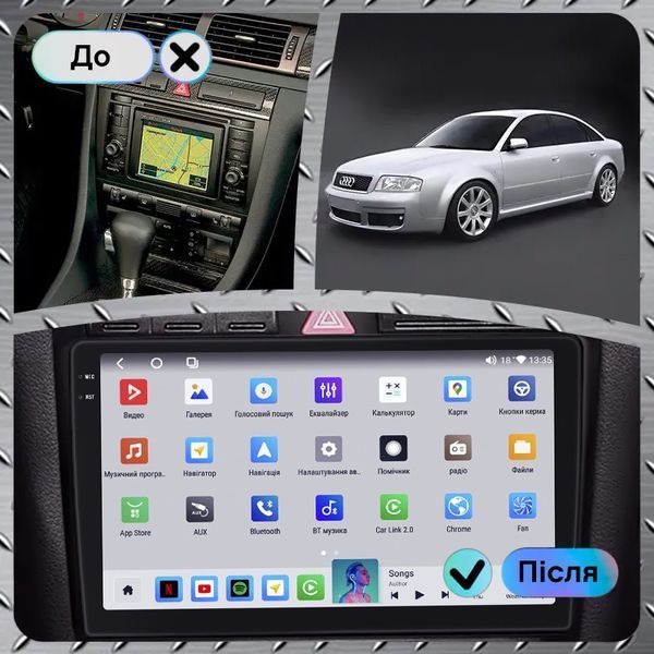 Штатна магнітола Lesko для Audi S6 II (C5) 1999-2004 екран 9" 4/64 QLED CarPlay 4G Wi-Fi GPS 360 Prime 9957-77400 фото