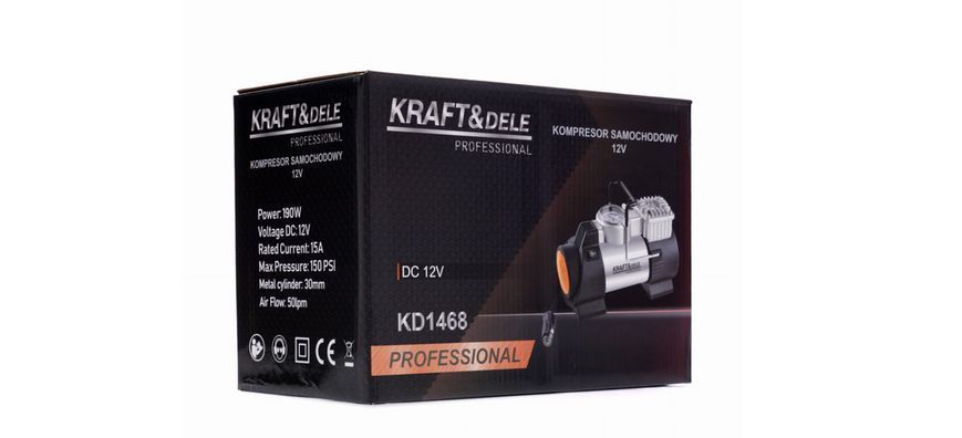 Компресор автомобільний портативний 12 В 190 Вт Kraft&Dele KD1468 KD1468 фото