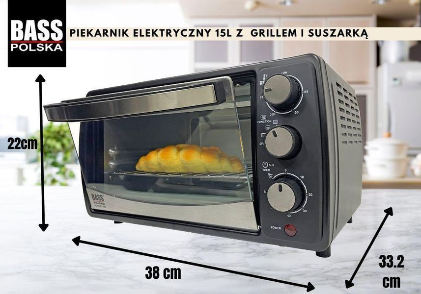Електрична піч, настільна духовка з грилем та сушкою 15 л 1200W Bass Polska BH 10373 BH10373 фото
